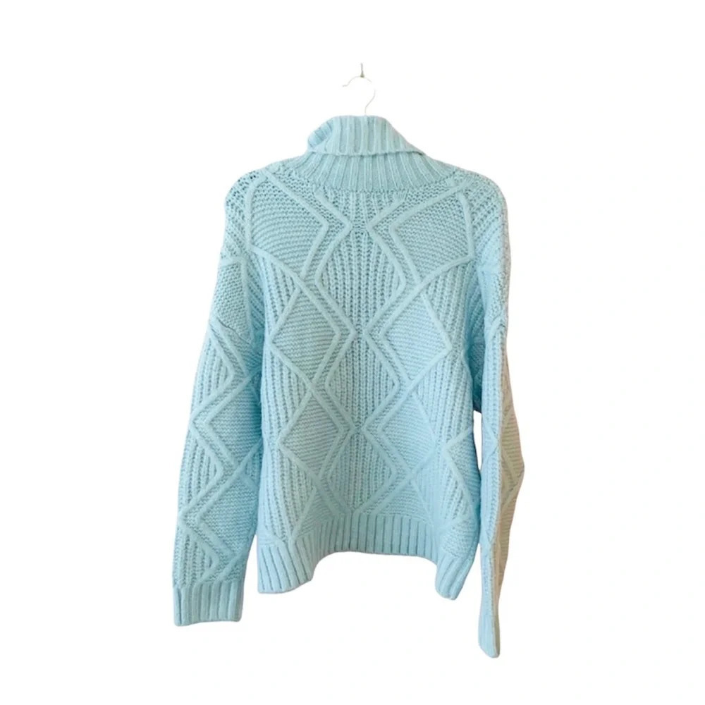 Caslon NWT Light Blue Chunky Cable Knit Turtleneck Sweater Medium Women’s - Picture 7 of 11